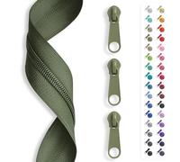 5 m zip endless, spiral 3 mm + 15 sliders/zip, 32 colours, sold by the metre. olive