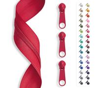 5 m zip endless, spiral 3 mm + 15 sliders/zip, 32 colours, sold by the metre. red