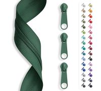 5 m zip endless, spiral 5 mm + 10 sliders/zip 27 colours, sold by the metre. dark green