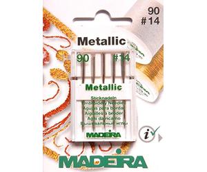 5 Madeira Embroidery Needles for Metallic Thread Flat Bottom Piston for Sewing Machine Thickness 90/14