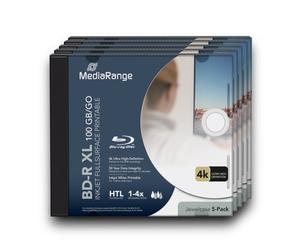 5 MediaRange BD-R XL Extra Large Blu ray HTL 100GB 4x Printable blank disc MR520