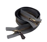 5# Metal Double-Ended Zipper PU Leather Pull Tab Down Jacket Cotton Coat Front Placket Two-Way for Clothing,Duvet Covers, Backpacks(Grey-80cm)