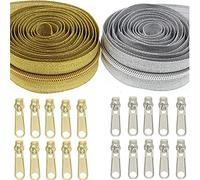 #5 Metallic Nylon Coil Zippers by The Yard,Bulk 5 Yards Gold+5 Yards Silver Metallic Teeth Sewing Zipper for DIY Tailor Crafts Bags,Each Color with 10 PCS Pulls Sliders,SHUNLI