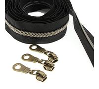 #5 Metallic Nylon Coil Zippers by The Yards Antique Brass Teeth Black Tape with 25 PCS Pulls Sliders for DIY Tailor Sewing Crafts Bag(Anqitue Brass Black) SHUNLI