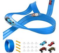 5 Meter Flexible Race Car Track Toy Set for Kids - Portable Inertial Vehicle Playset with 4 Cars & 12 Suction Cups - Creative Indoor & Outdoor Play for Ages 3+ (Blue)