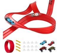 5 Meter Flexible Race Car Track Toy Set for Kids - Portable Inertial Vehicle Playset with 4 Cars & 12 Suction Cups - Creative Indoor & Outdoor Play for Ages 3+ (Red)