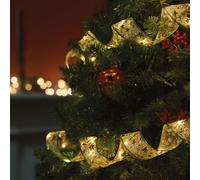 mysmartbuy.com 5-Meter LED Wired Gold Ribbon Decoration - Battery Powered Flexible Light Up Festive Xmas Seasonal Decor for Christmas Tree, Bannister, Fireplace, Windows - Measures L5m