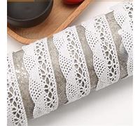 5 Meters 2.1cm Lace Ribbon Cotton Fabric Crochet Lace Trim Edging Trimmings Fabric Cotton Lace Edge Trim Ribbon Embroidered Applique Cotton Lace Tape for Sewing Crafting Wedding Cards DIY (C-White)