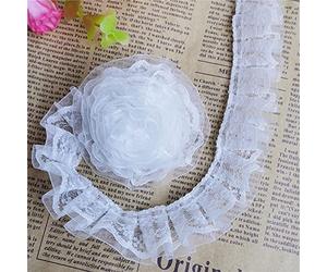 5 Meters Pleated Organza Lace Edge Gathered Mesh Chiffon Trim Ribbon 25mm Width Vintage Style Edging Trimmings Fabric Embroidered Applique Sewing Craft Wedding Bridal Dress Party Decor (White)