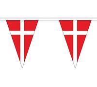 5 Metres 12 (12" x 8") Denmark Danish Triangle Triangular Flag 100% Polyester Material Bunting Ideal Party Decoration For Street House Pubs Clubs Schools St Davids Day