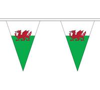 5 Metres 12 (12" x 8") Wales Welsh Dragon St Davids Day Triangle Triangular Flag 100% Polyester Material Bunting Ideal Party Decoration For Street House Pubs Clubs Schools St Davids Day