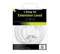(5 Metres) Benross 1-Way Extension Cables / 5m or 10m Length / UK Plug Socket / 240V AC, 13 Amps / White Colour Cable