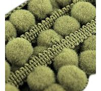 5 metres of POM POM Trim Quality Pompoms 10mm Bobbles 18mm Total Width Tape (Khaki)