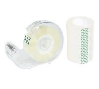 5 mini sellotape Rolls of Clear Tapes with Dispenser Desktop Adhesive Tape Holder with Green Arrow Pattern 18mm x 20m