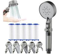 5 - Mode Filtered Shower Head with Handheld - Shower Head with Filters, High Pressure ShowerHead 5 - Mode, Easy Filter Replacement (Grey)