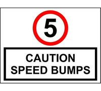 5 mph Caution speed bumps sign - 3mm Aluminium sign fitted with 2 strips Channel to rear for mounting on post 600mm x 400mm