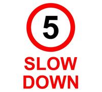 5 MPH Slow Down Speed Limit Correx Safety Sign 300mm x 200mm. Red/Black/White.