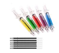 5 Novelty Syringe Pens with Mixed Barrel Colours with 5 Extra Refills Ideal for Nurses, Costumes, Fancy Dress, Halloween