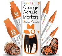 5 Orange Paint Pens - Extra Fine Tip, Thin & Jumbo (1mm, 3mm, 6mm, 10mm, 15mm) - Acrylic Orange Paint Marker for Metal, Fabric Paint Pen, Plastic, Canvas, Wood, Rock Painting - Water-based Ink