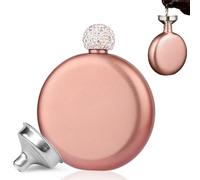 5 Oz Hip Flask, Pink Rose Gold Sparkling Hip Flasks for Women, Pocket Stainless Steel Hip Flask Round with Funnel, Luxury Pocket Flask Alcohol Flask for Drinking Hiking Barbecue Camping Bar Birthday