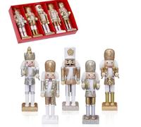 5 P Christmas Wooden Nutcracker Soldiers,12cm Gold Silver Nutcracker King Ornaments,Pine Wood Hanging Nutcracker Christmas Decor for Home Fireplace Xmas Mini Figures Puppet Soldiers Doll Gifts Toy