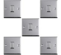 5 Pack 1 Gang 20A Single Light Switch Polished Chrome & Grey 2 Way Metal Rocker - Decorative Appliance Switch Wall Plate