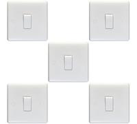 5 Pack 1 Gang Single 10A Light Switch 1 Way - White Plastic Wall Plate Rocker - Decorative Kitchen Living Room Bedroom Plate