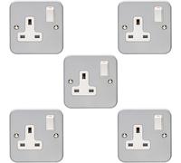 5 PACK 1 Gang Single 13A Switched UK Plug Socket HEAVY DUTY METAL CLAD Power