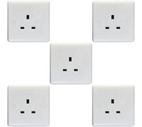 5 PACK 1 Gang Single 13A Unswitched UK Plug Socket - WHITE Wall Power Outlet