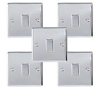 5 PACK | 1 Gang Single Light Switch - POLISHED CHROME & Grey Trim - 2 Way 10 Amp - Decorative Wall Plate & Solid Metal Rocker - On/Off Mains Lighting Switch