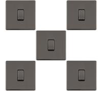 5 PACK 1 Gang Single Light Switch SCREWLESS BLACK NICKEL 2 Way 10A Slim Rocker