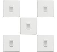 5 PACK 1 Gang Single Light Switch SCREWLESS MATT WHITE 2 Way 10A Slim Rocker