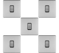 5 PACK 1 Gang Single Light Switch SCREWLESS SATIN STEEL 2 Way 10A Slim Rocker