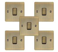 5 PACK 1 Gang Single Metal Light Switch ANTIQUE BRASS 2 Way 10A Black Trim