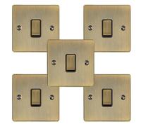 5 Pack 1 Gang Single Metal Light Switch Antique Brass 2 Way 10A Black Trim
