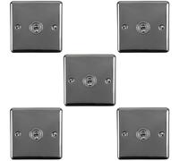 5 PACK 1 Gang Single Retro Toggle Light Switch BLACK NICKEL 10A 2 Way Plate