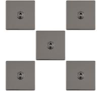 5 PACK 1 Gang Single Retro Toggle Light Switch SCREWLESS BLACK NICKEL 10A 2 Way