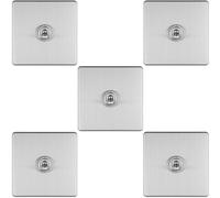 5 PACK 1 Gang Single Retro Toggle Light Switch SCREWLESS SATIN STEEL 10A 2 Way