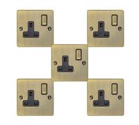 5 Pack 1 Gang Single Uk Plug Socket Antique Brass 13A Switched Power Outlet