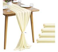 5 Pack 10Ft Light Yellow Chiffon Table Runner Sheer 29x120 Inch for Romantic Wedding Decor Bridal & Baby Shower Birthday Rustic Party Decoration