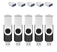 5 Pack 128GB USB Stick with Type-C Adapter & Memory Box, USB 2.0 Flash Drive, 360° Rotating Memory Stick for Mobile Phone/Pad/PC/Laptop/Android - Black (5-Pack 128GB)