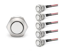 5 Pack 12V Momentary Push Button Switch, Prewired 12mm IP65 Waterproof