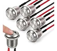 5 Pack 12V Momentary Push Button Switch, Prewired Self-Resetting Power Switch, Flush Anti-Accidental Touch Starter Button for Car Horn Boat Marine Motorcycle, IP65 Waterproof Stainless Steel