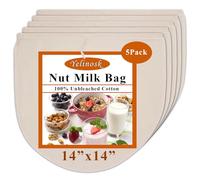 5 Pack 14"x14" Nut Milk Bag, Cheesecloth Bag for Straining Reusable,100% Unbleached Cotton Cheese Cloth, Almond Oat Soy Milk Strainer, Filter Bag for Juice Cheese Yogurt Butter Herbs Tofu