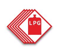 5 PACK - 14cm X 14cm LPG Self Adhesive Stickers - Water Proof, Legal Notice, Sign, Decal, Warning, Campervan, Van, Car, Caravan SG235