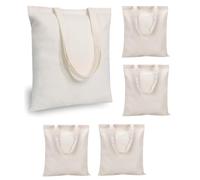 5 pack 15"W x 16"H white Cotton Tote Bags Lightweight Medium Reusable Grocery Shopping Cloth Bags Suitable for DIY Advertising Promotion Gift Activity