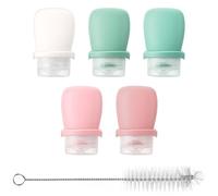 5 Pack 1OZ Silicone Travel Bottles, Leak Proof Refillable Squeeze Bottle with Brush, Reusable Travel Bottles for Toiletries, Shampoo, Conditioner, Lotion, Salad Dressing, Travel-size Containers