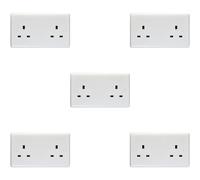 5 PACK 2 Gang Double 13A Unswitched UK Plug Socket - WHITE Wall Power Outlet