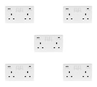 5 PACK 2 Gang UK Plug Socket & Dual 3.1A USB-C & A WHITE PLASTIC 13A Switched