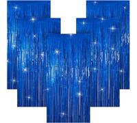 5 Pack 3.28ft x 6.56ft Laser Blue Tinsel Foil Fringe Curtains, Photo Booth Backdrop Party Decorations for Birthday Wedding Baby Shower Graduation Bachelorette New Years